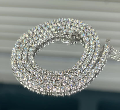 Moissanite Tennis Chain 3MM 925 Silver for Men Women — VVS D Color GRA Certified Passes Diamond Tester