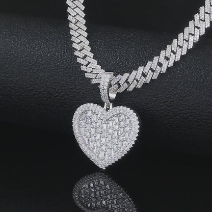 Baguette Cut Moissanite Heart Pendant