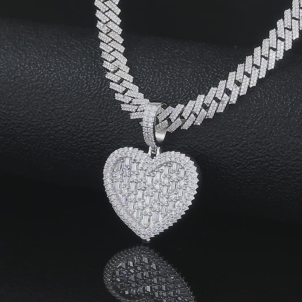 Baguette Cut Moissanite Heart Pendant