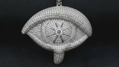 Moissanite Evil Eye Charm Pendant Iced Out