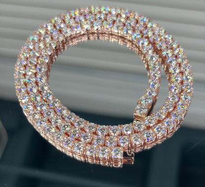 Moissanite Tennis Chain 5MM Rose Gold for Women Men — VVS D Color GRA Certified Passes Diamond Tester