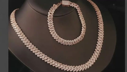 Moissanite Cuban Link Chain in Rose Gold 925 Silver 8MM to 12MM