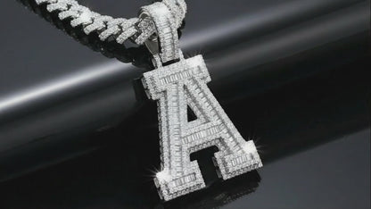 Moissanite Baguette Letter Pendant A-Z | 3.50ct VVS D Color | 925 Silver | Iced Out