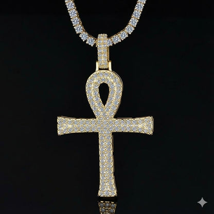 3.00 Carat Moissanite Ankh Cross Pendant Iced Out in 925 Silver