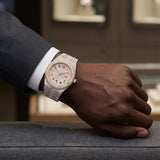 Mens wearing 44MM rose gold silver bust down moissanite watch VVS – Paradise Gems Atlanta