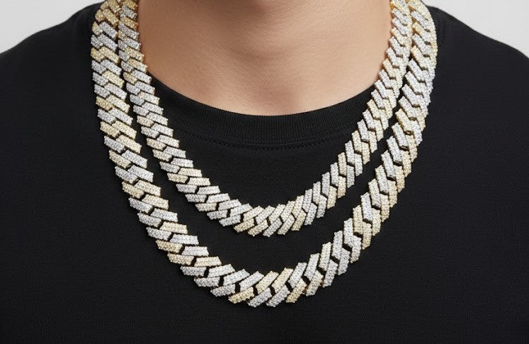 Two tone moissanite Miami Cuban link chain 8MM VVS D color yellow white gold 925 silver