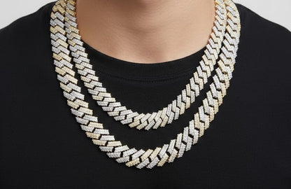 Two tone moissanite Miami Cuban link chain 8MM VVS D color yellow white gold 925 silver