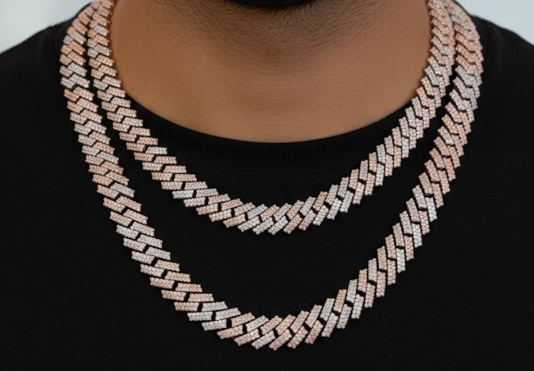 two tone Moissanite Cuban Chain link Gra Certified VVS D 925 silver Atlanta