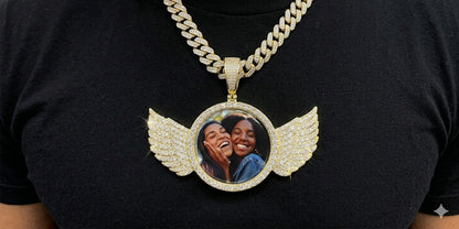 Custom Moissanite Wing Photo Pendant | VVS D Color | 925 Silver | 55MM | Free Picture