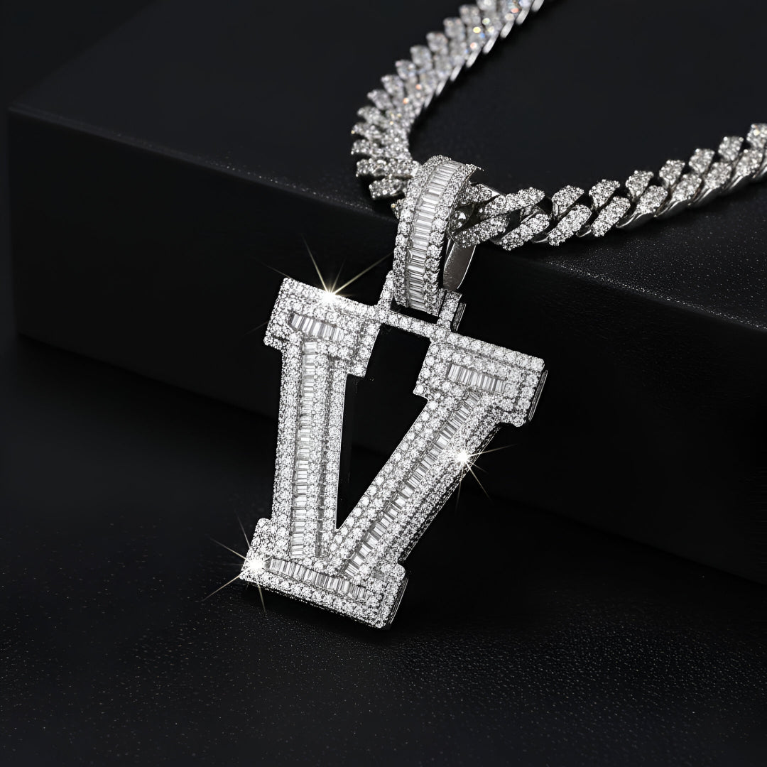 A-Z Letter Initials Baguette Style - Alphabet charm with Moissanite Diamond VVS D Color with 925 Silver 3.50 CARAT | PASSES DIAMOND TESTER!!