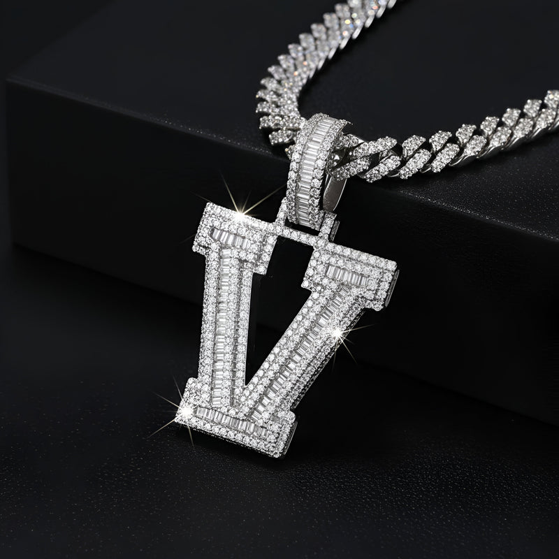 A-Z Letter Initials Baguette Style - Alphabet charm with Moissanite Diamond VVS D Color with 925 Silver 3.50 CARAT | PASSES DIAMOND TESTER!!