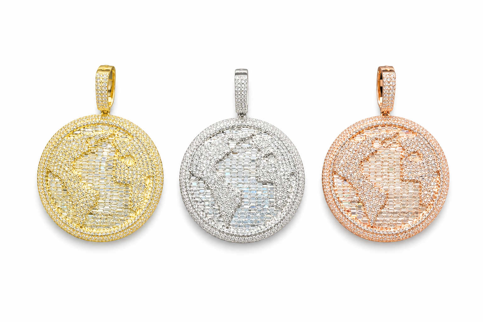 Moissanite globe pendant 27.3CT 14K gold over 925 silver VVS D color GRA certified Atlanta Paradise Gems
