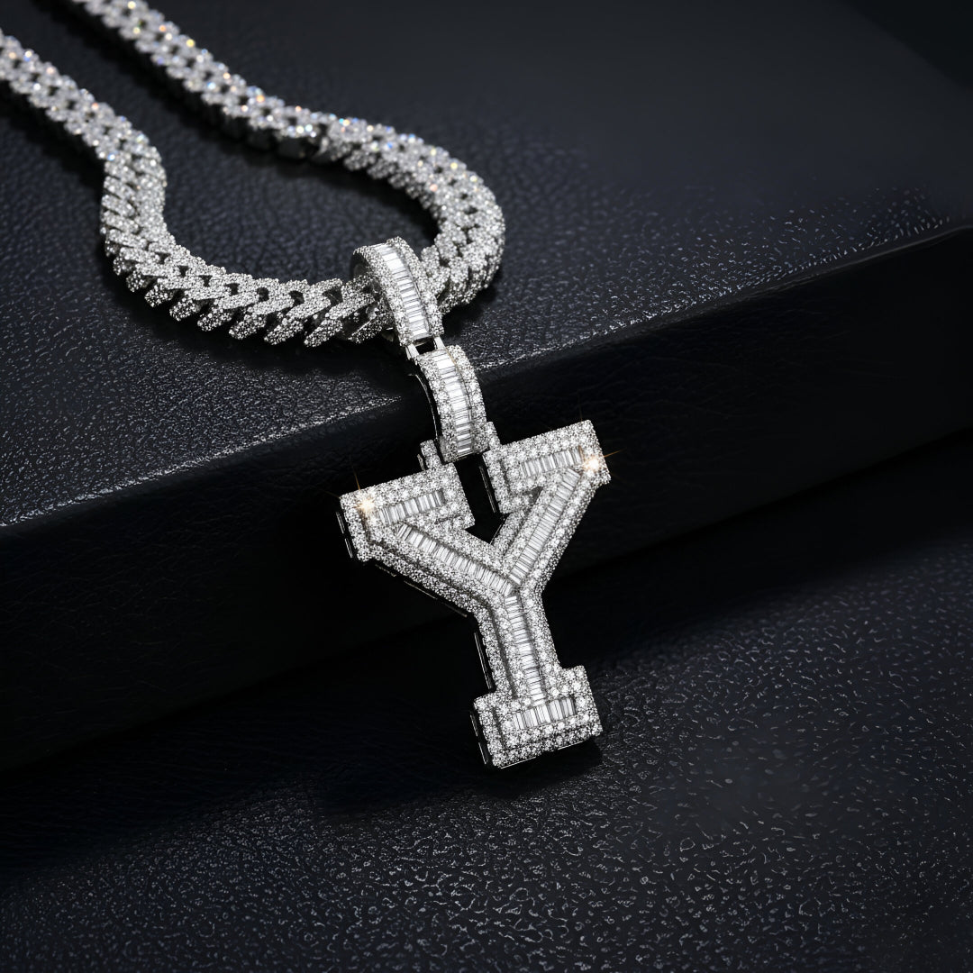 A-Z Letter Initials Baguette Style - Alphabet charm with Moissanite Diamond VVS D Color with 925 Silver 3.50 CARAT | PASSES DIAMOND TESTER!!